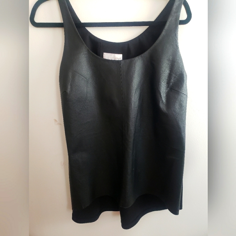 VINTAGE SPIEGEL Women's Leather Front High-Low Hem Black Tank Top~ Size 10